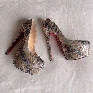 Christian Louboutin Platform Zebra Glitter Pumps 7.5 women’s